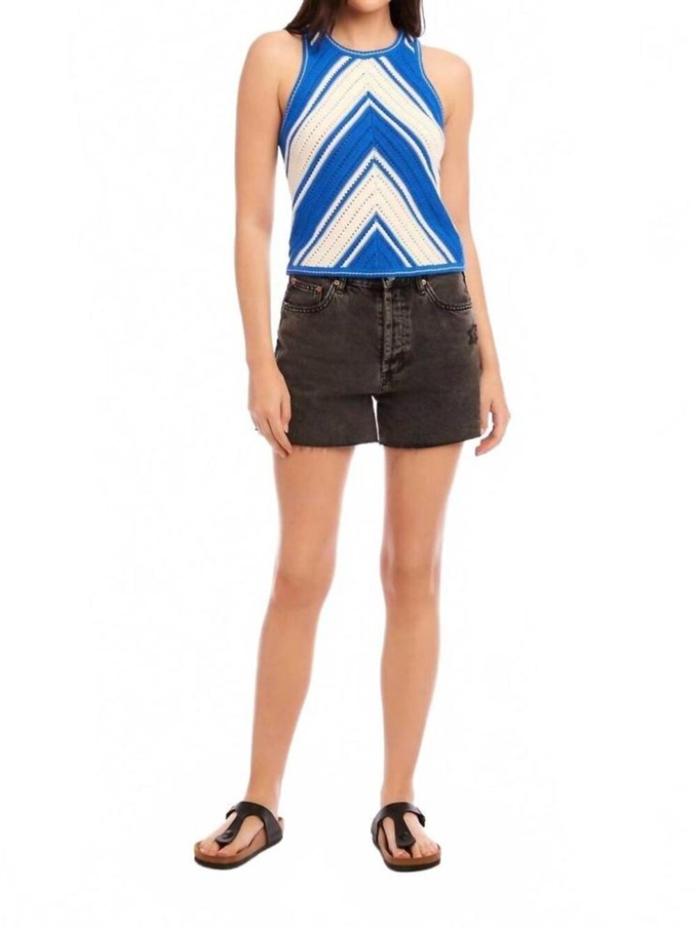 Fifteen Twenty Alice Blue & White Chevron Crochet Knit Tank Size L